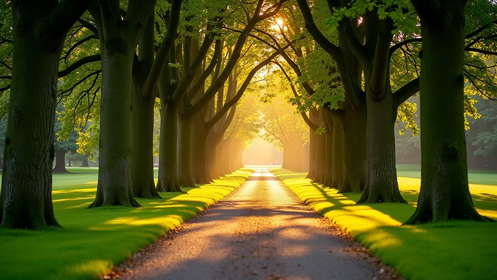 Beautiful walking path through Birr Castle grounds with mature trees and natural landscape